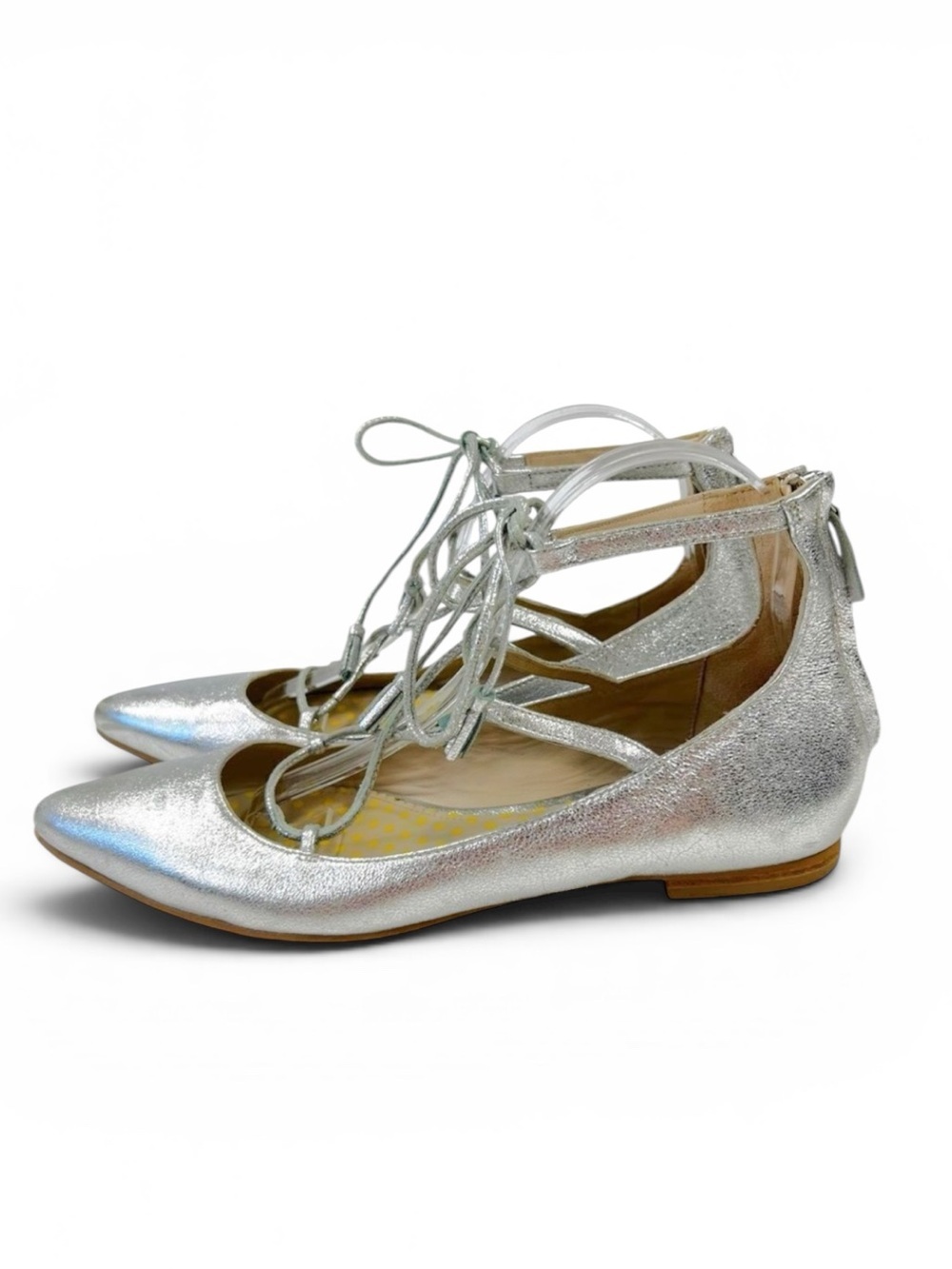 Boden Lillie Silver Leather Lace Up Flats